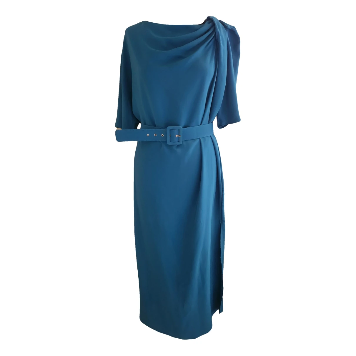 Pre-owned Simona Corsellini Silk Mid-length Dress In Turquoise