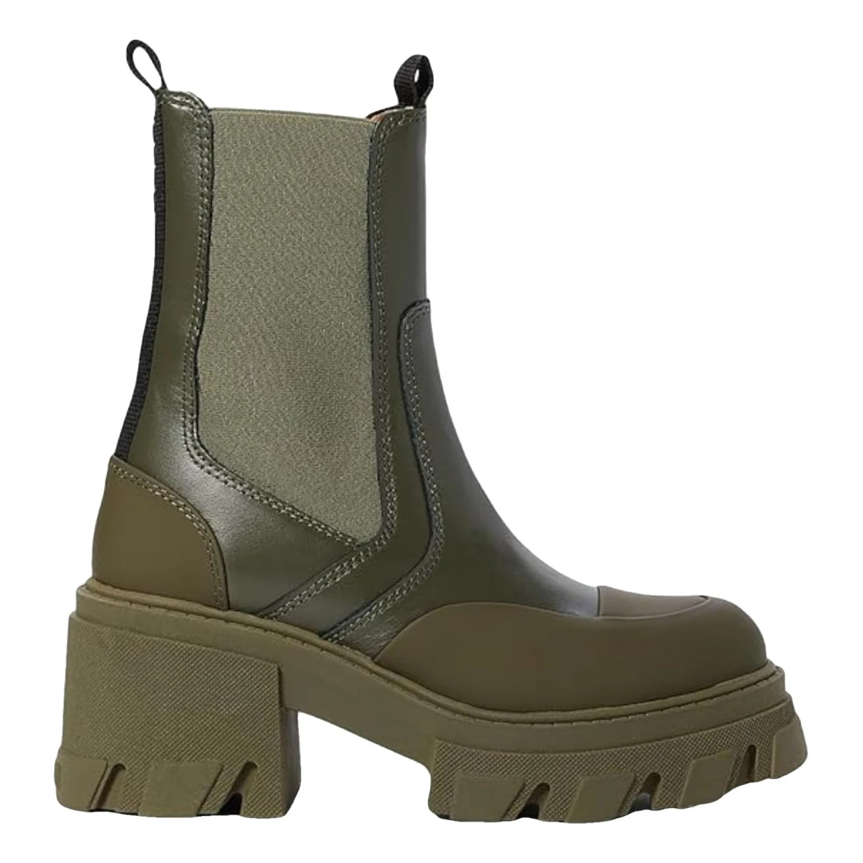Pre-owned Ganni Leather Boots In Khaki