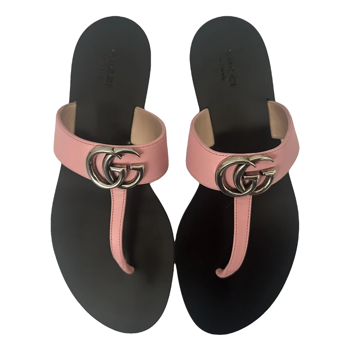 Pre-owned Gucci Double G Leather Flip Flops In Pink
