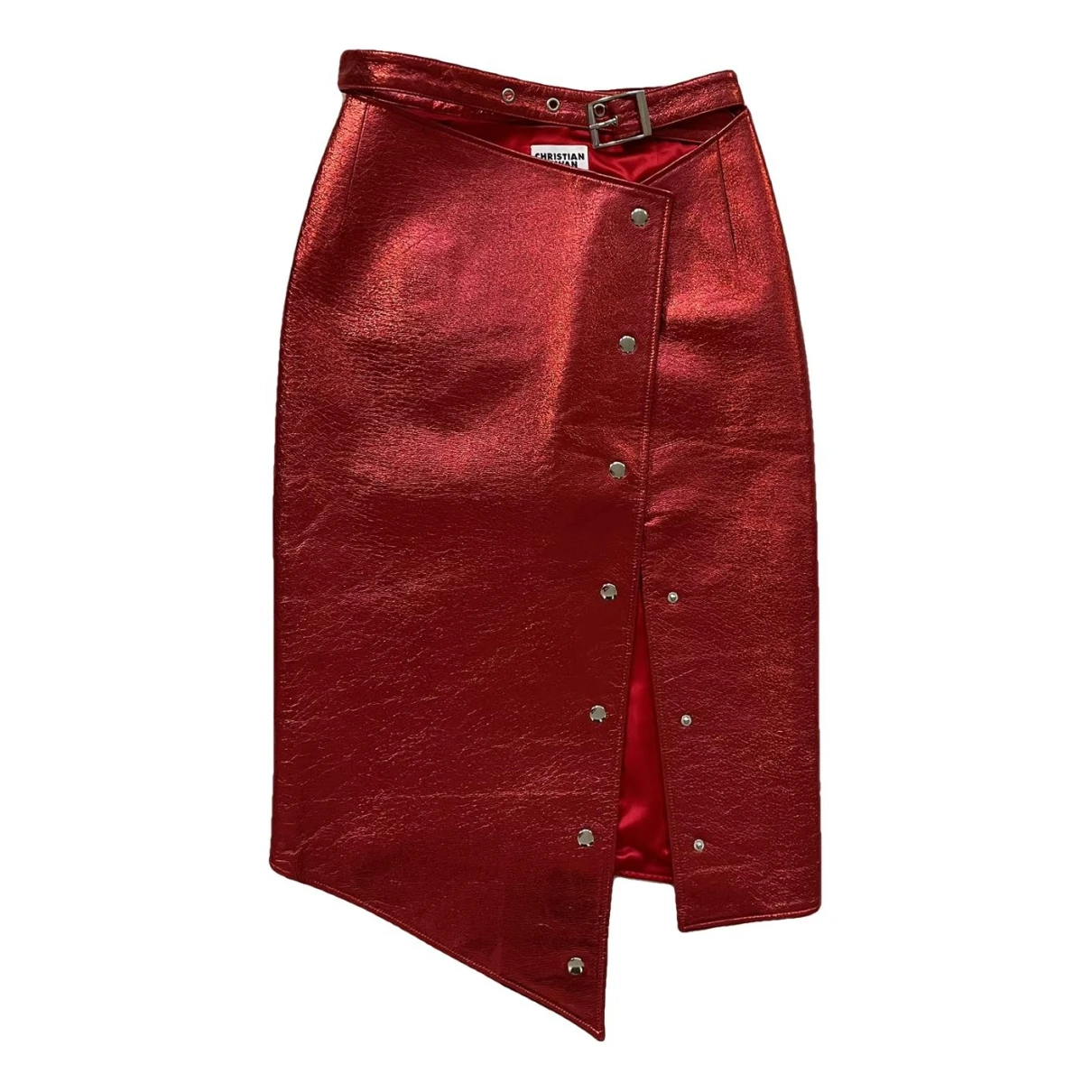 Pre-owned Christian Cowan Leather Mid-length Skirt In Red