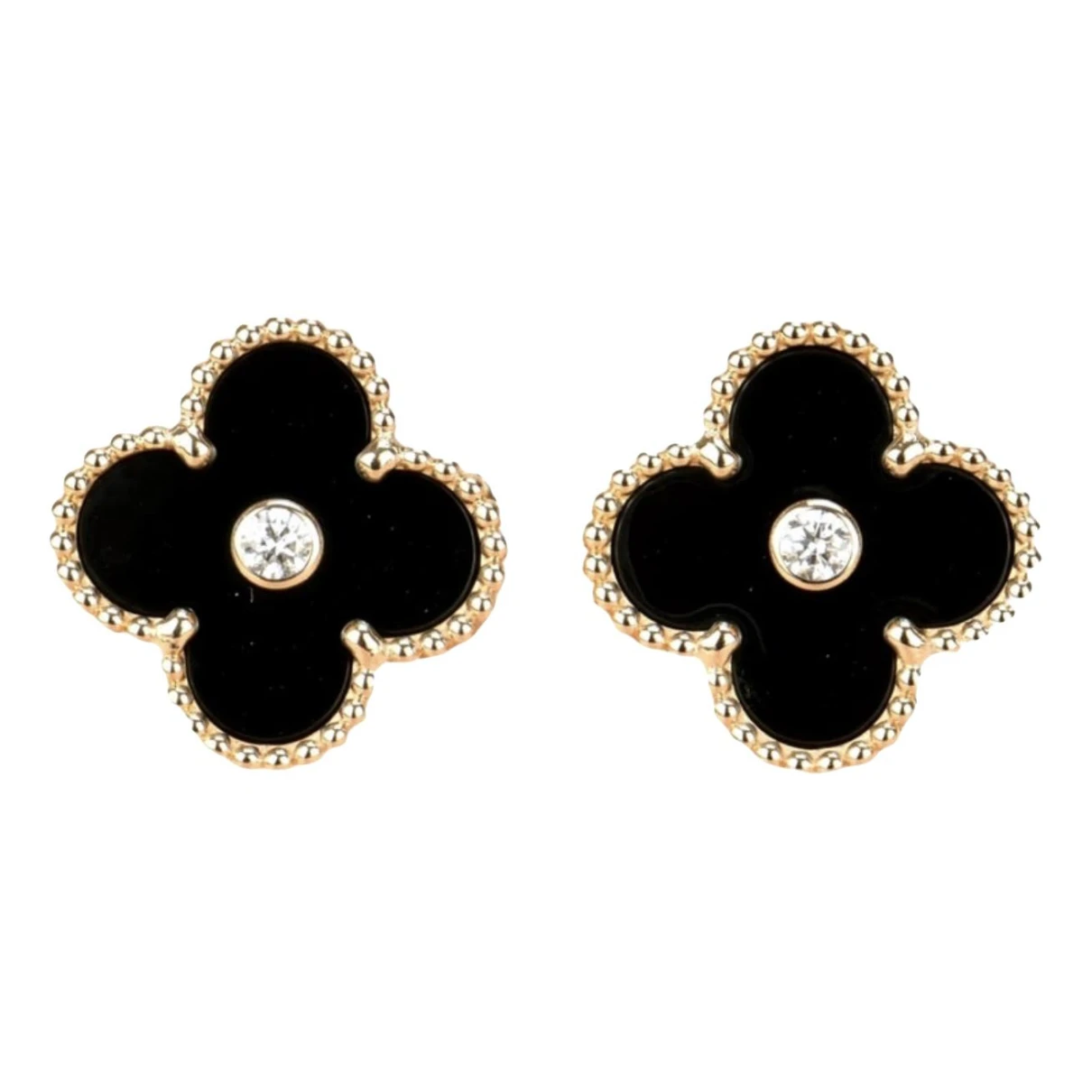 Pre-owned Van Cleef & Arpels Vintage Alhambra Yellow Gold Earrings In Black