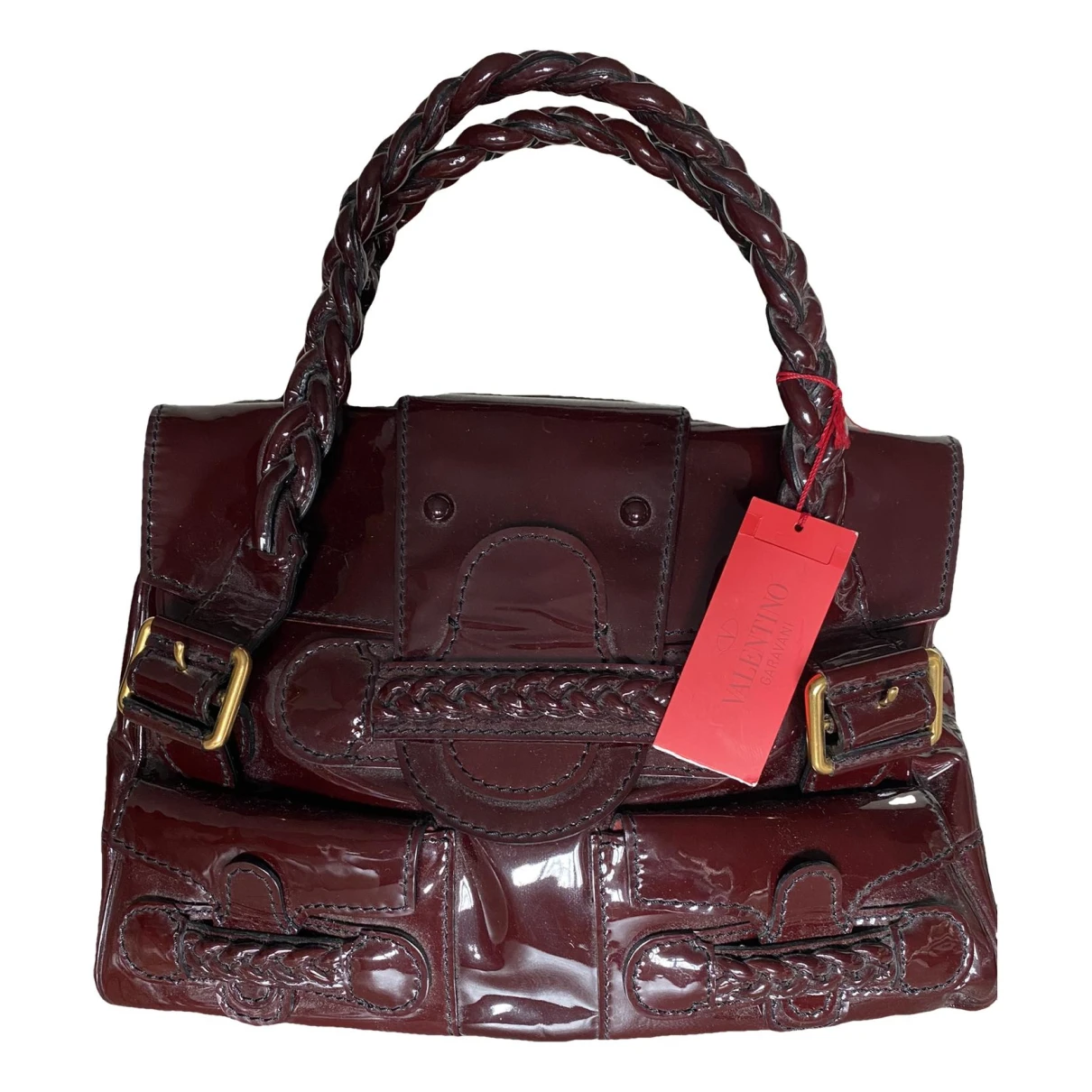 Pre-owned Valentino Garavani Patent Leather Handbag In Burgundy