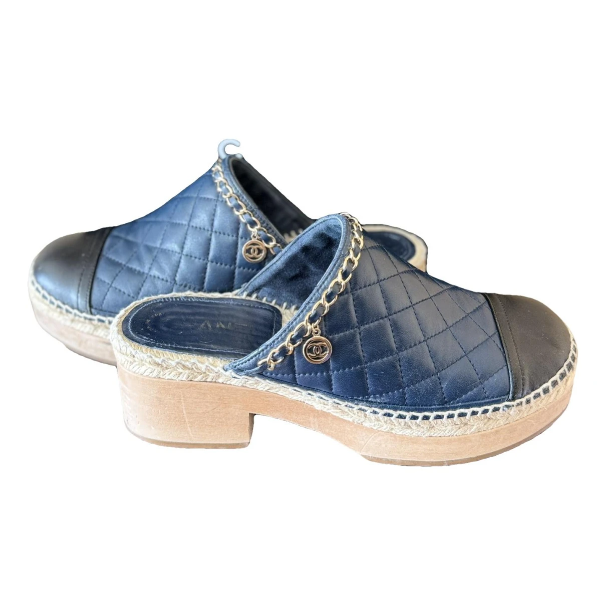 Pre-owned Chanel Leather Mules & Clogs In Blue