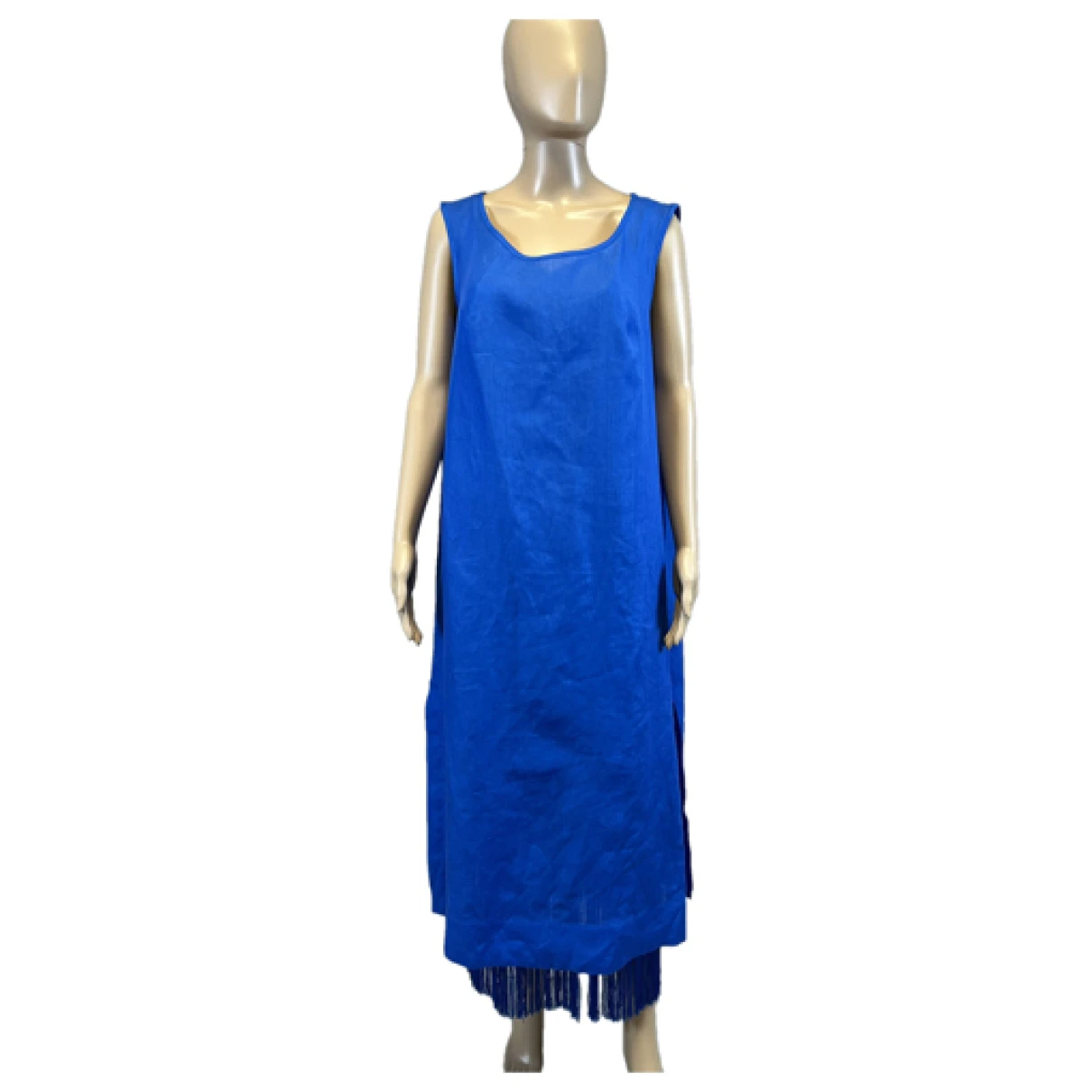 Pre-owned Marina Rinaldi Linen Mid-length Dress In Blue