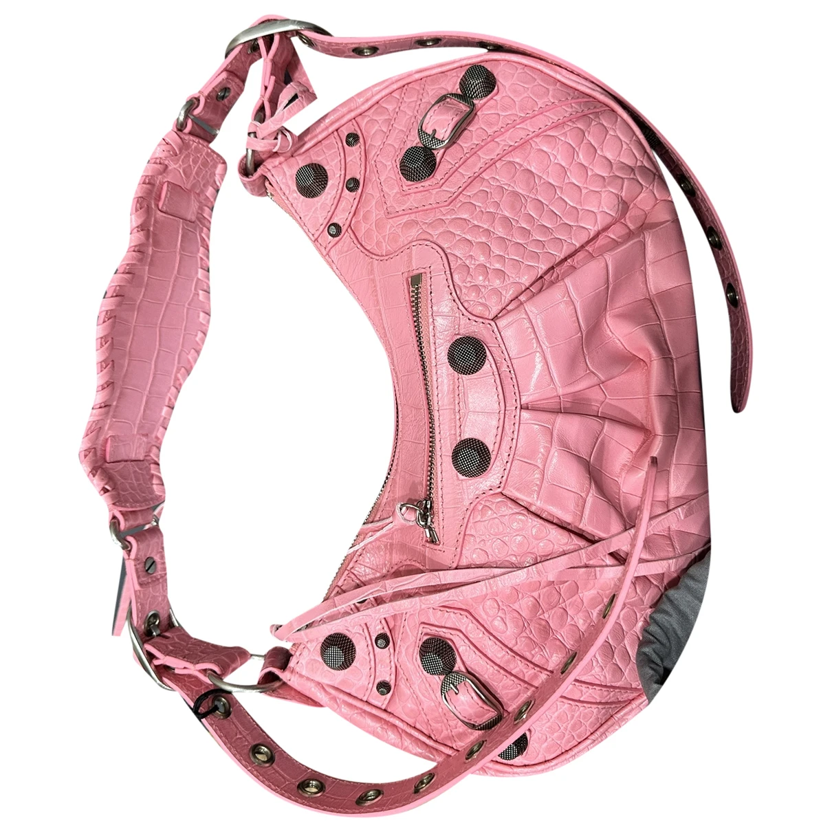 Pre-owned Balenciaga Le Cagole Crocodile Handbag In Pink