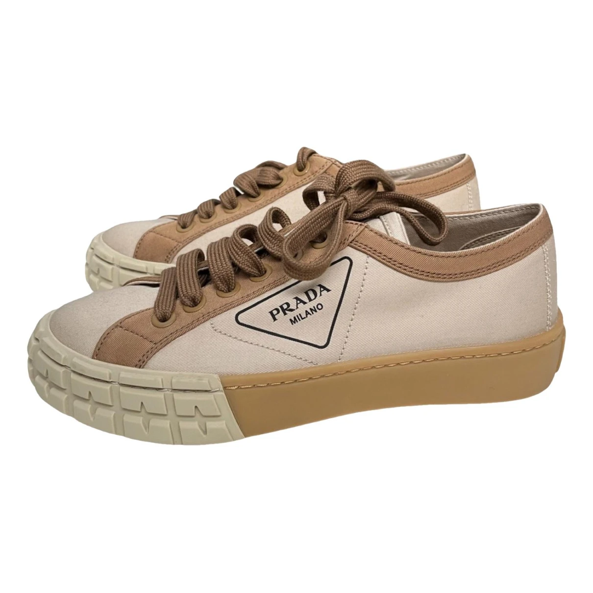 Pre-owned Prada Double Wheel Cloth Trainers In Camel