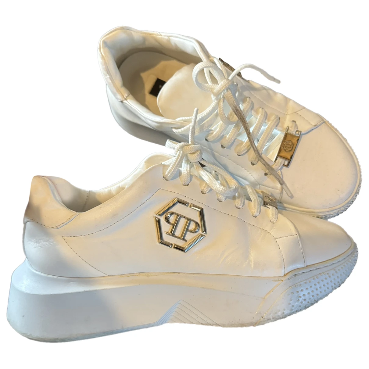 Pre-owned Philipp Plein Leather Trainers In White