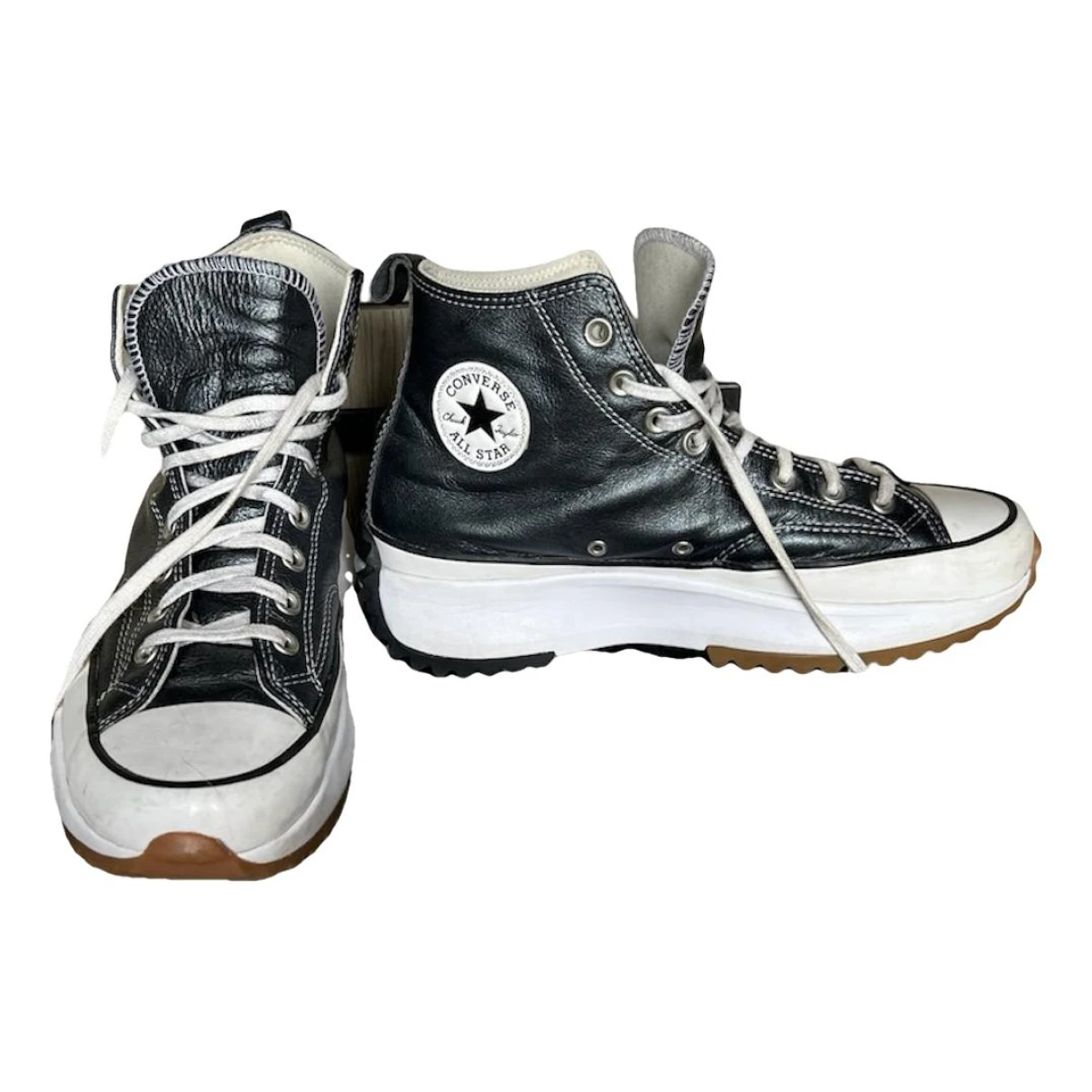 Pre-owned Converse Leather High Trainers In Metallic