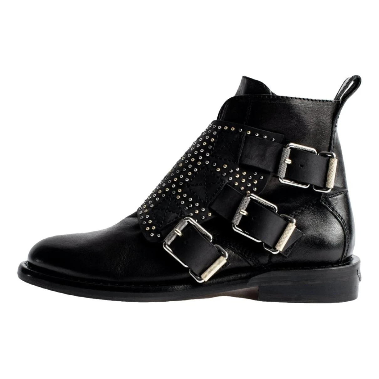 Pre-owned Zadig & Voltaire Laureen Spikes Leather Buckled Boots In Black