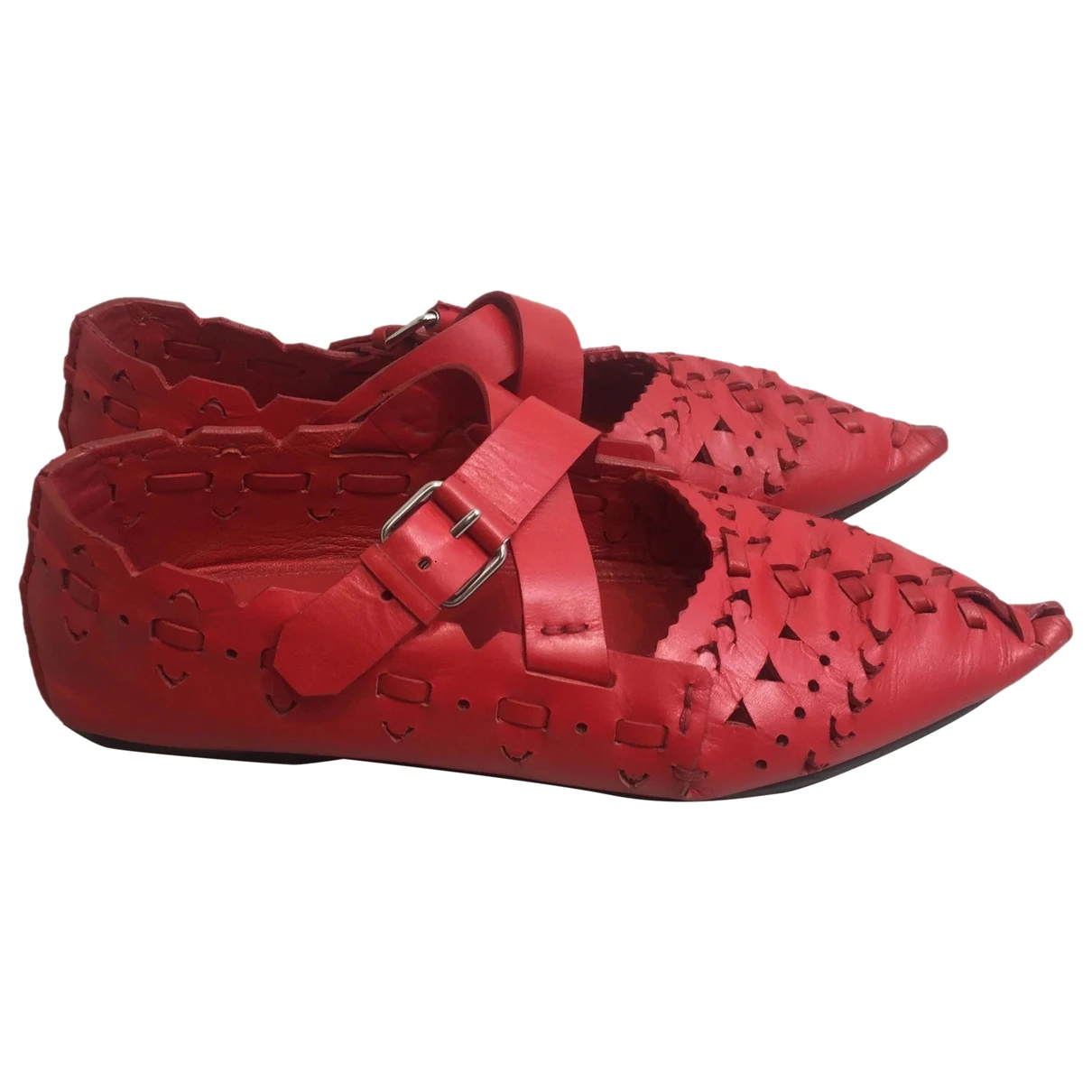 Pre-owned Celine Leather Ballet Flats In Red