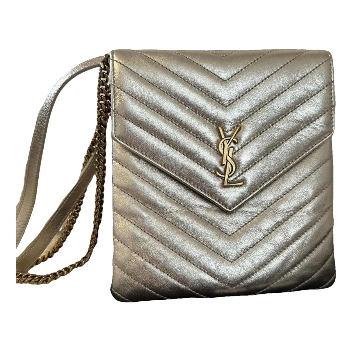 Pre-owned Saint Laurent Envelope Leather Handbag In Gold