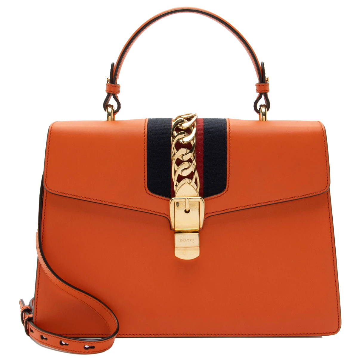 Pre-owned Gucci Sylvie Leather Satchel In Orange