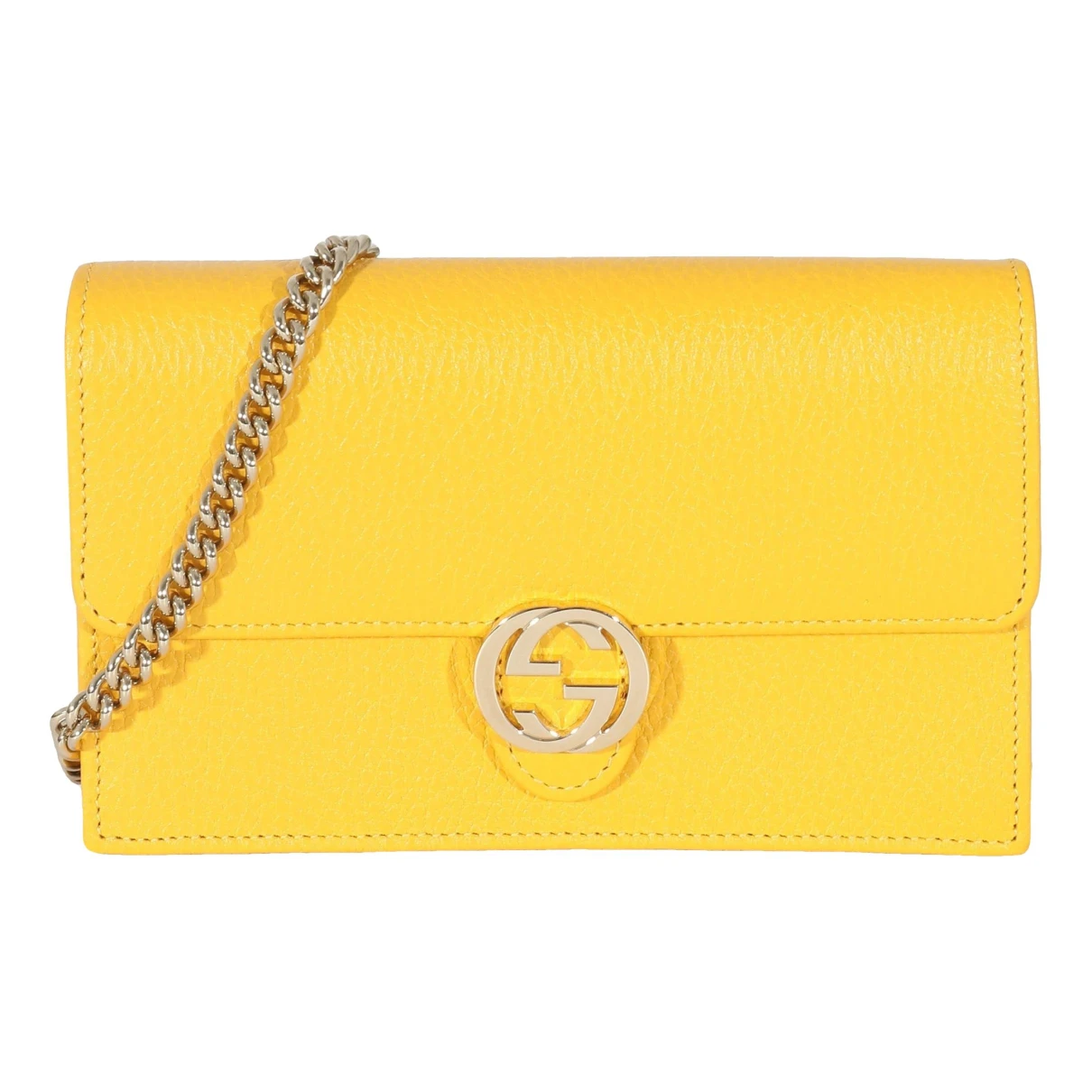 Pre-owned Gucci Gg Marmont Chain Wallet Leather Handbag In Yellow
