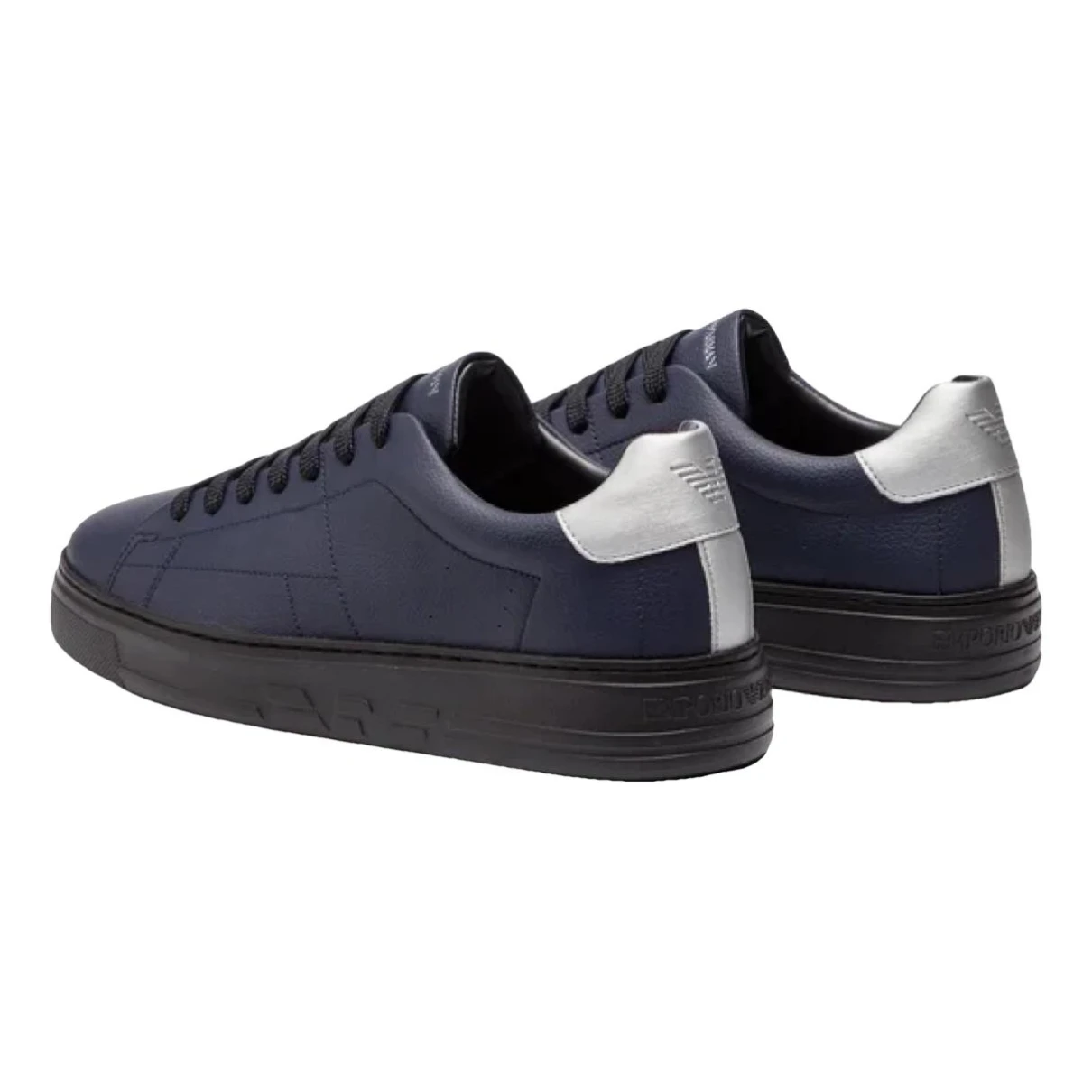 Pre-owned Emporio Armani Leather Trainers In Navy