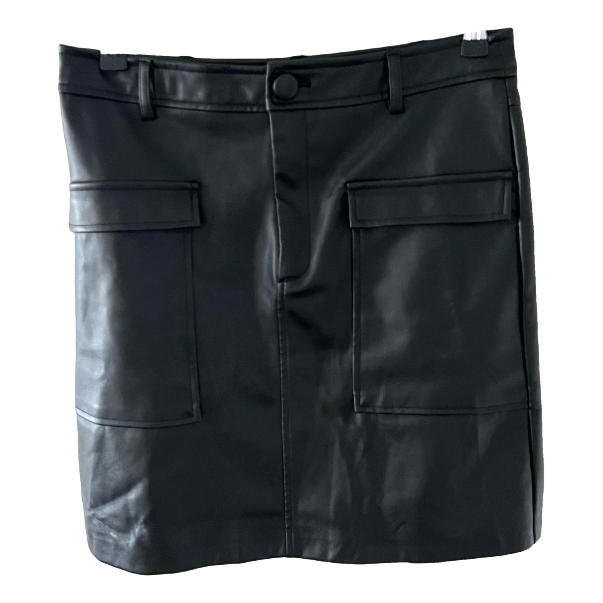 Pre-owned Vila Vegan Leather Mini Skirt In Black