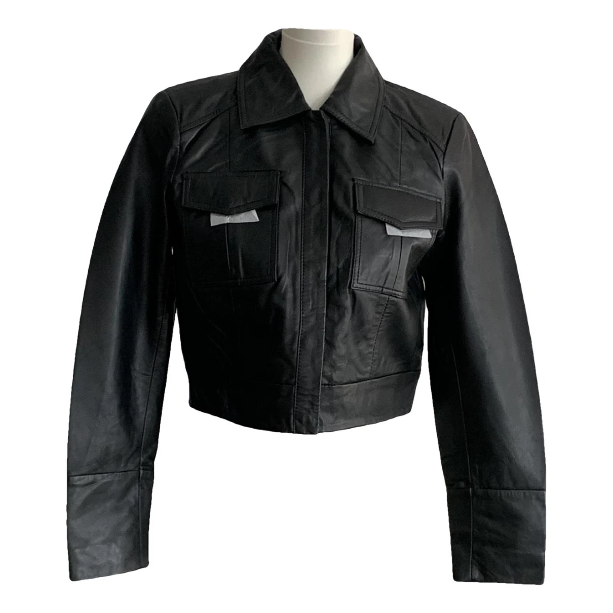 Pre-owned Bruuns Bazaar Leather Biker Jacket In Black