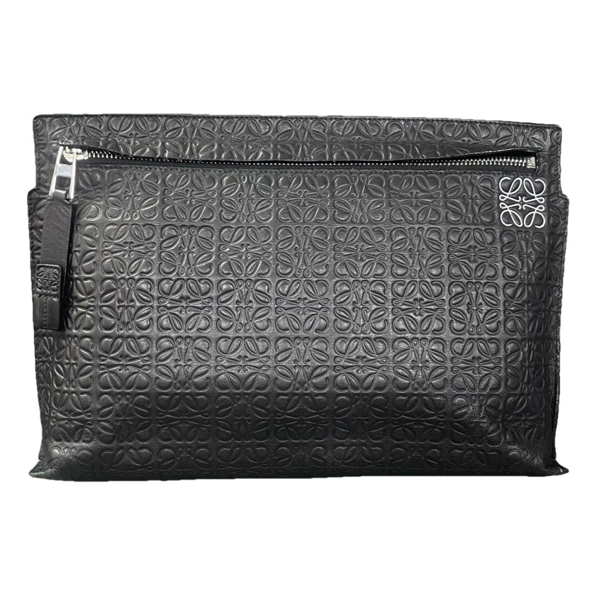 Pre-owned Loewe T Pouch Leather Clutch Bag In Black