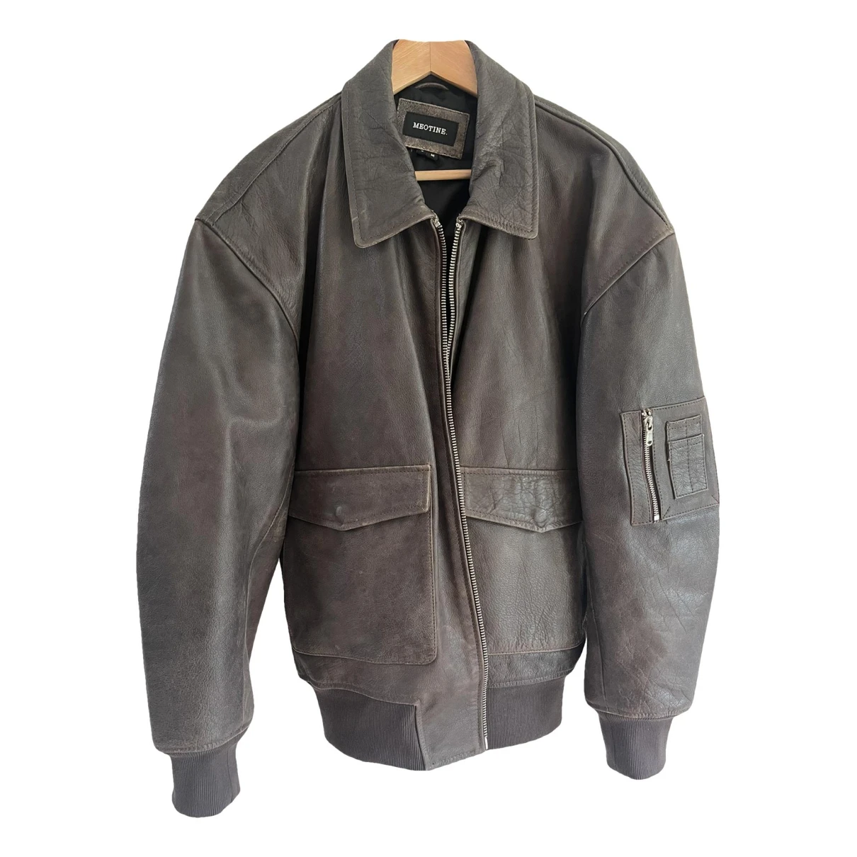 Pre-owned Meotine Leather Biker Jacket In Brown