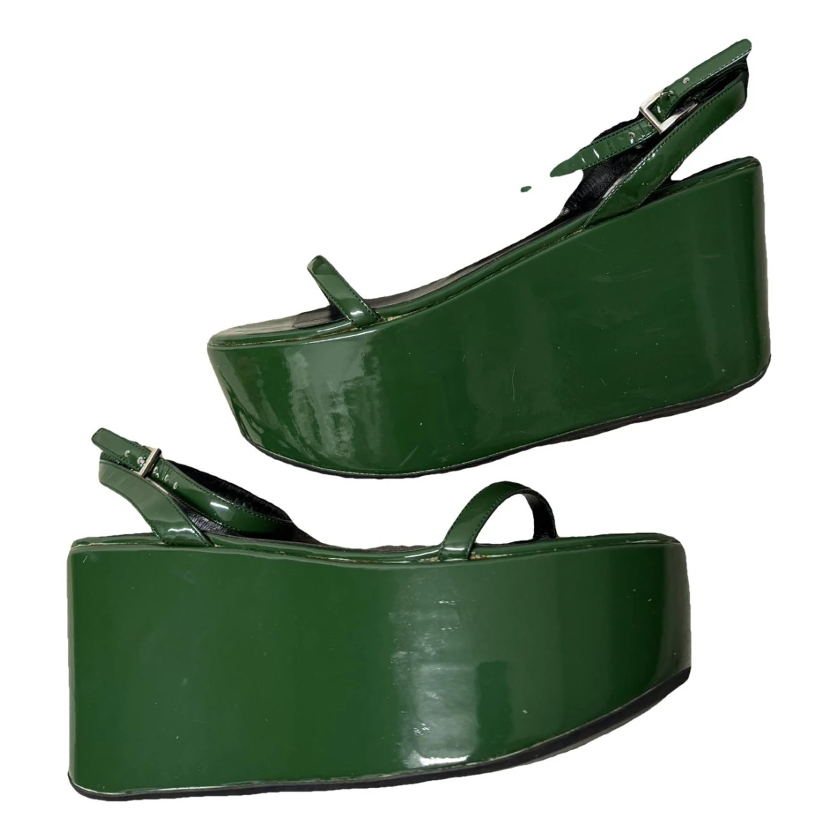 Pre-owned Prada Patent Leather Sandals In Green