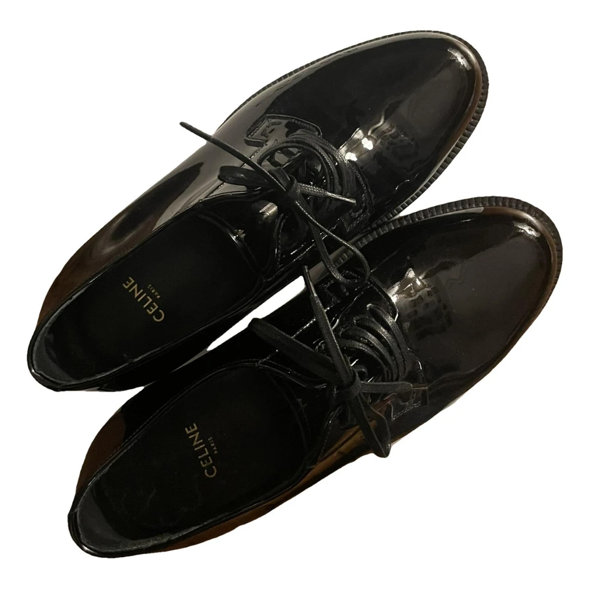 Pre-owned Celine Patent Leather Lace Ups In Black