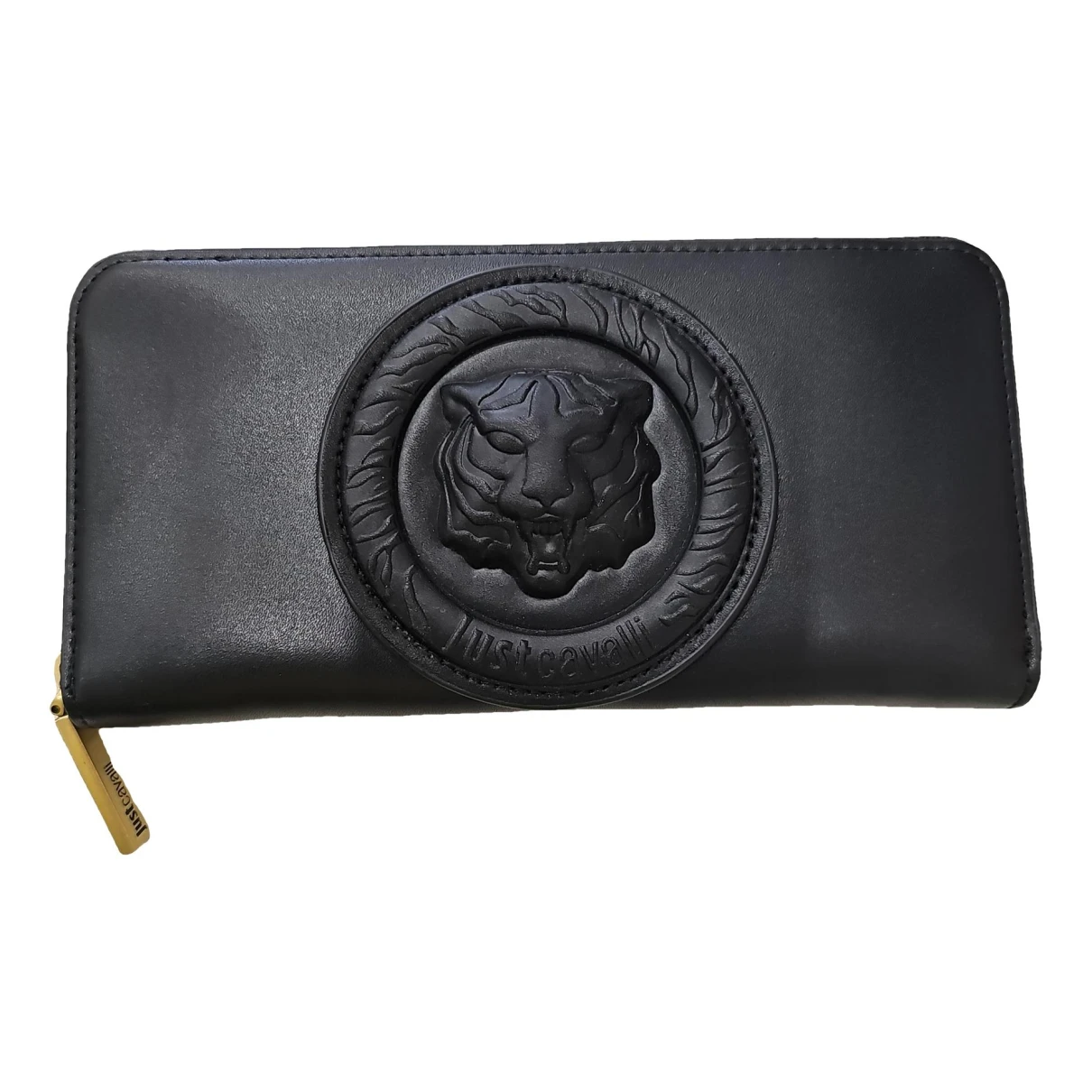 Pre-owned Just Cavalli Vegan Leather Wallet In Black