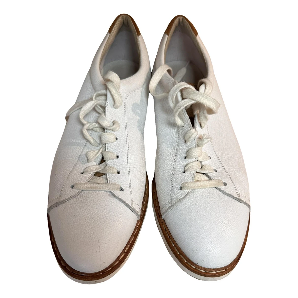 Pre-owned Brunello Cucinelli Leather Low Trainers In White