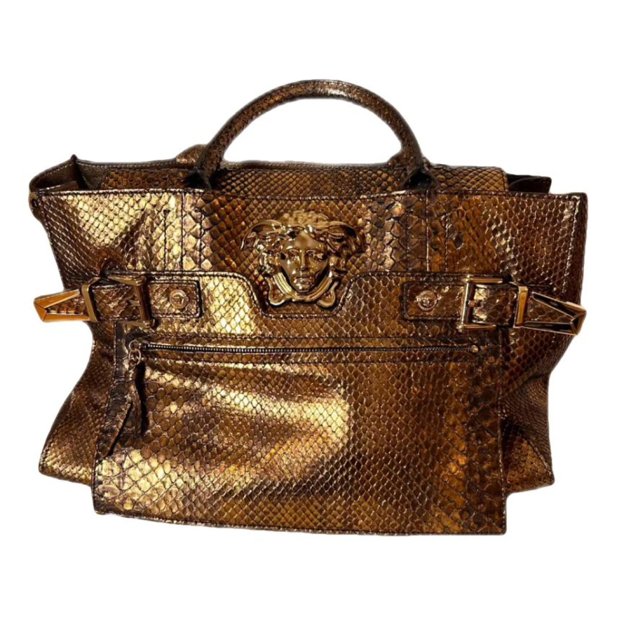 Pre-owned Versace Palazzo Empire Leather Handbag In Gold