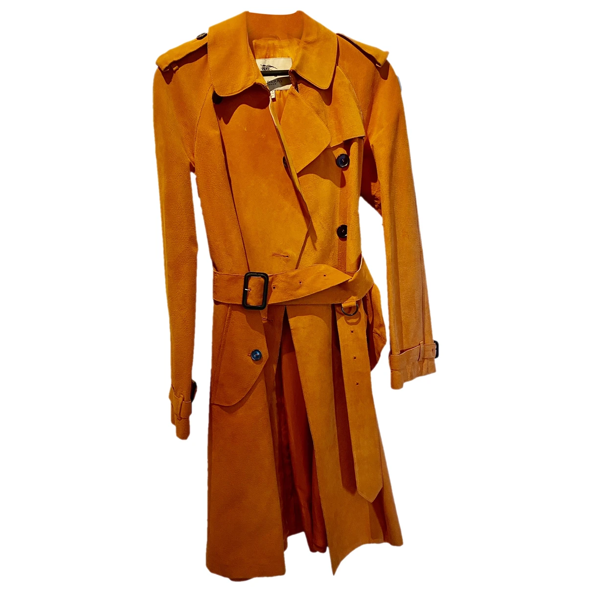 Pre-owned Burberry Leather Trench Coat In Orange
