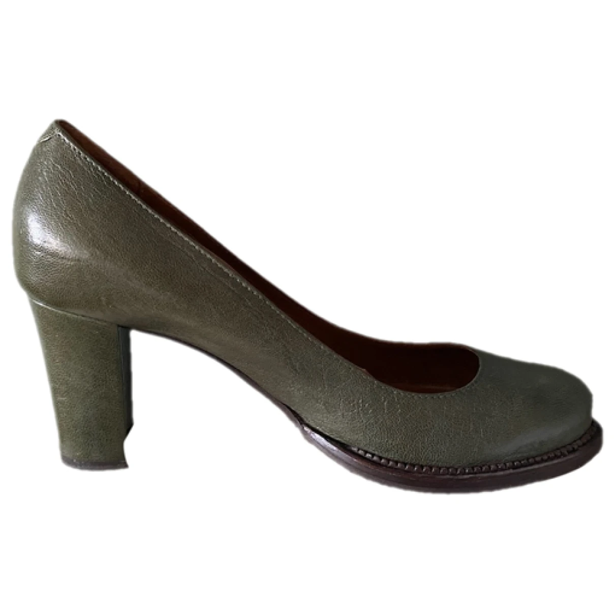 Pre-owned Pollini Leather Heels In Khaki