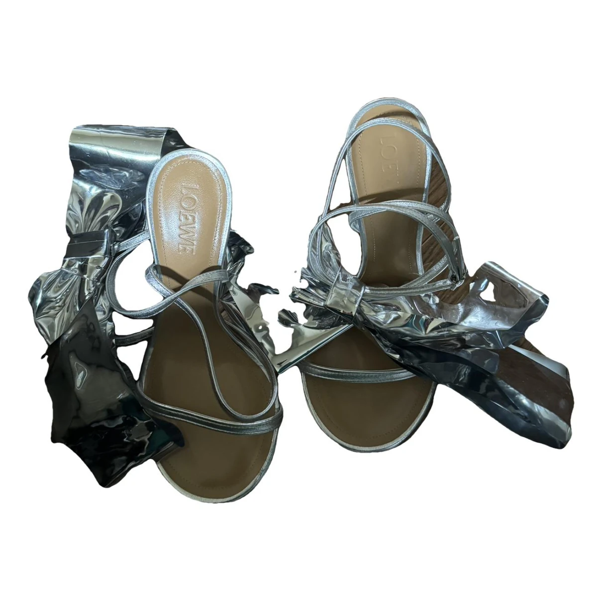 Pre-owned Loewe Leather Sandals In Silver