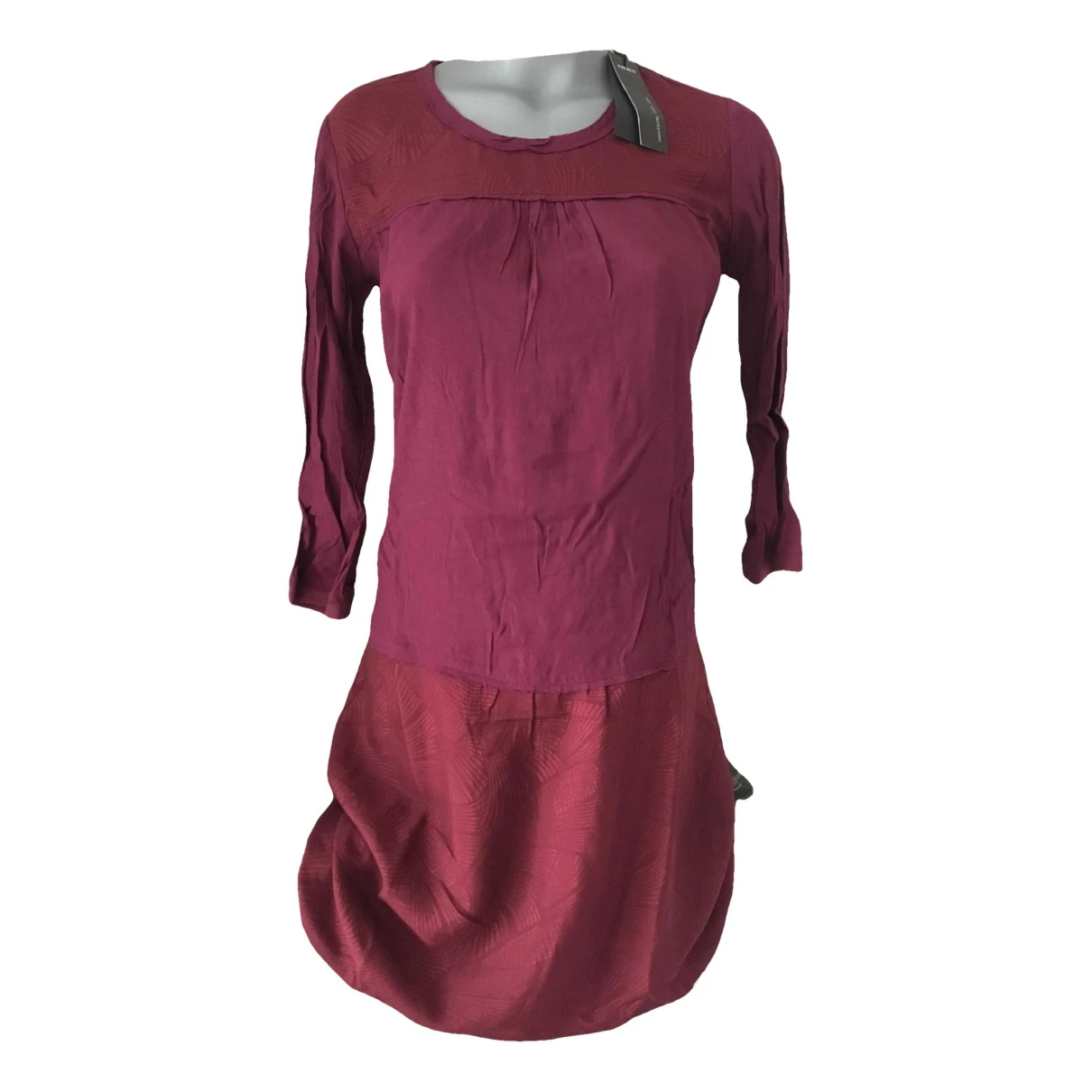 Pre-owned Ikks Silk Mini Dress In Burgundy