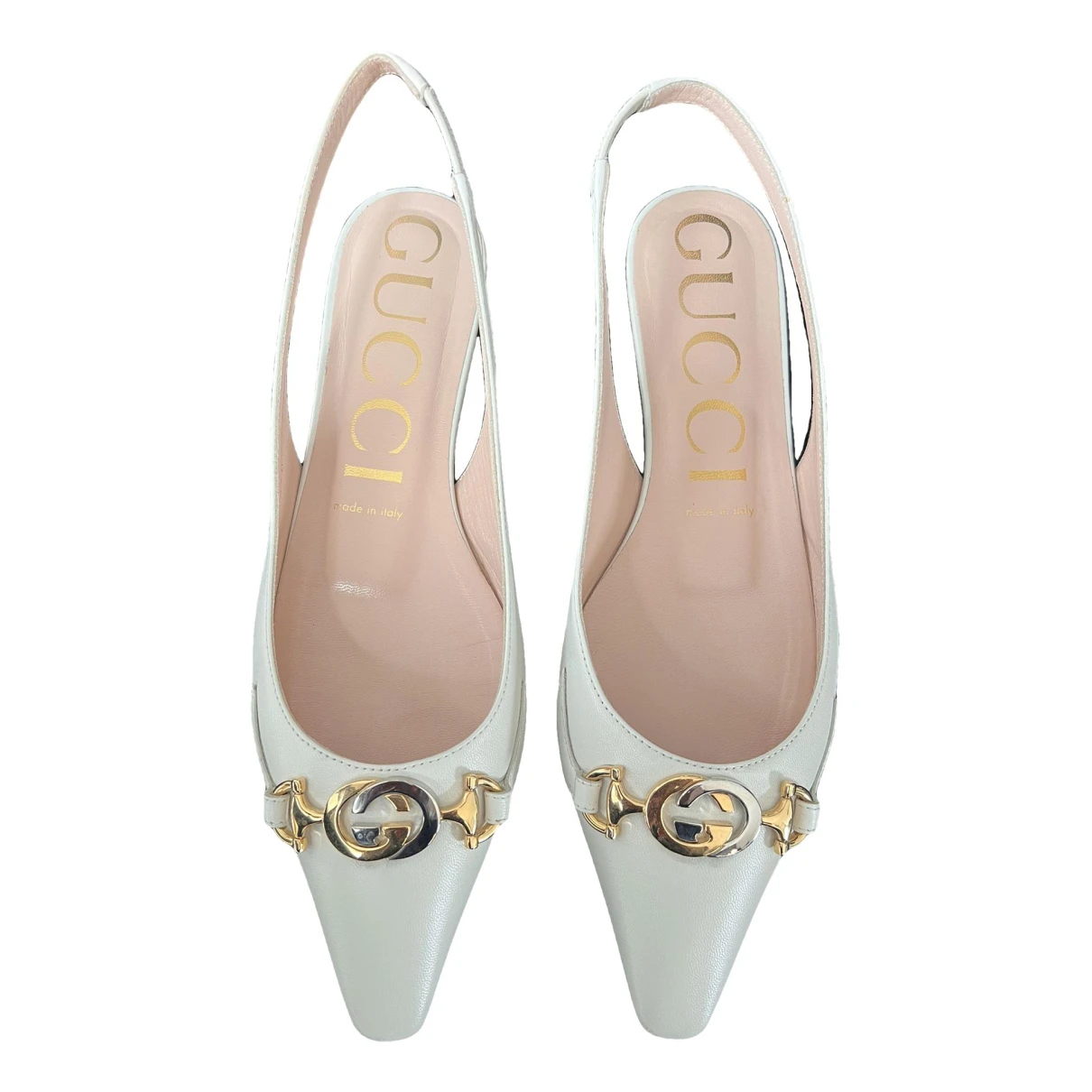 Pre-owned Gucci Leather Ballet Flats In Ecru