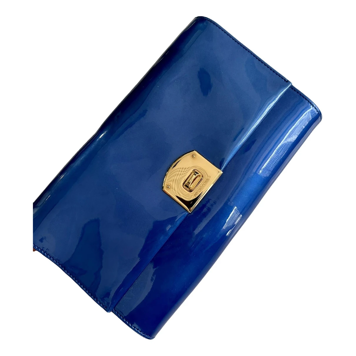 Pre-owned Sergio Rossi Patent Leather Clutch Bag In Blue