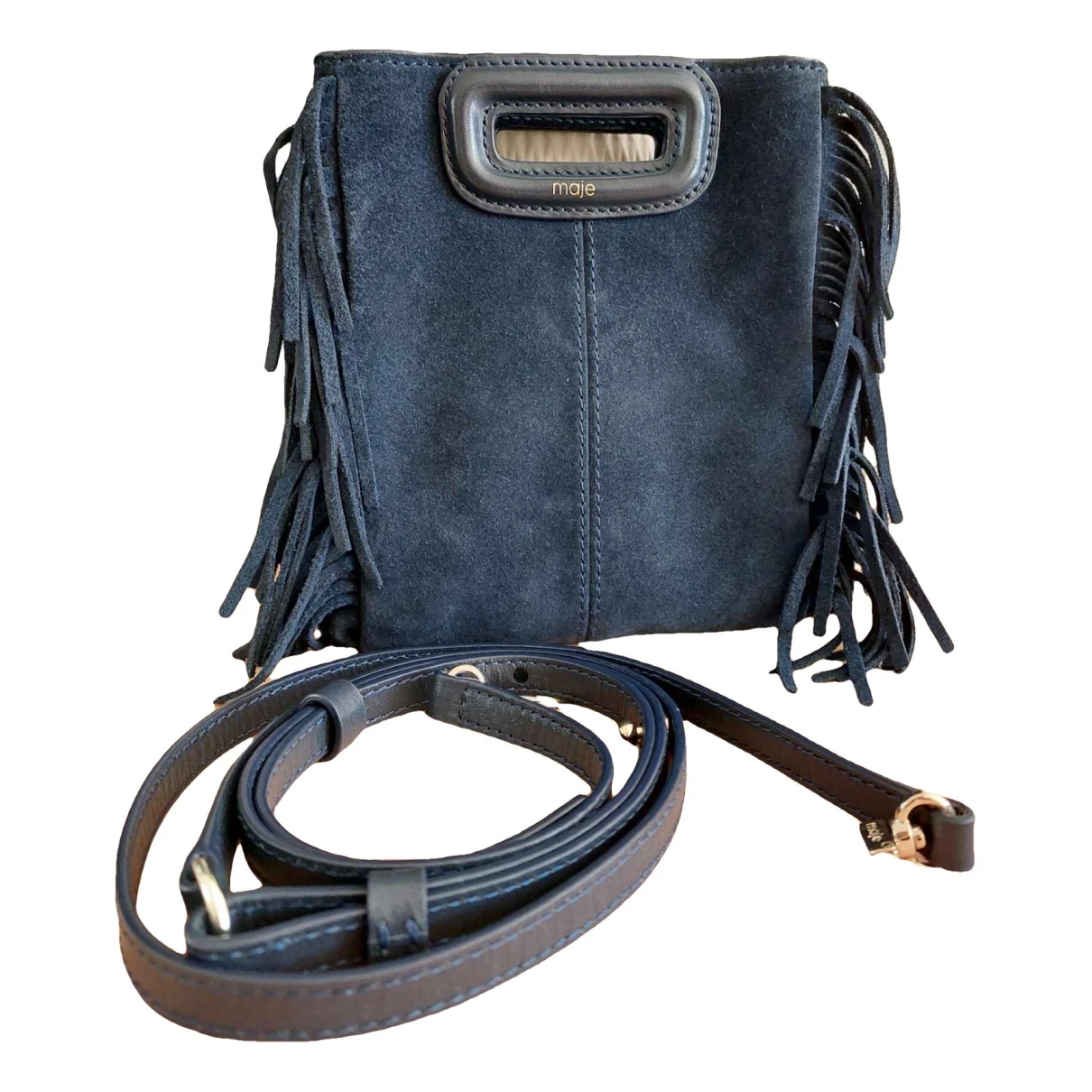 Pre-owned Maje Sac M Leather Crossbody Bag In Blue
