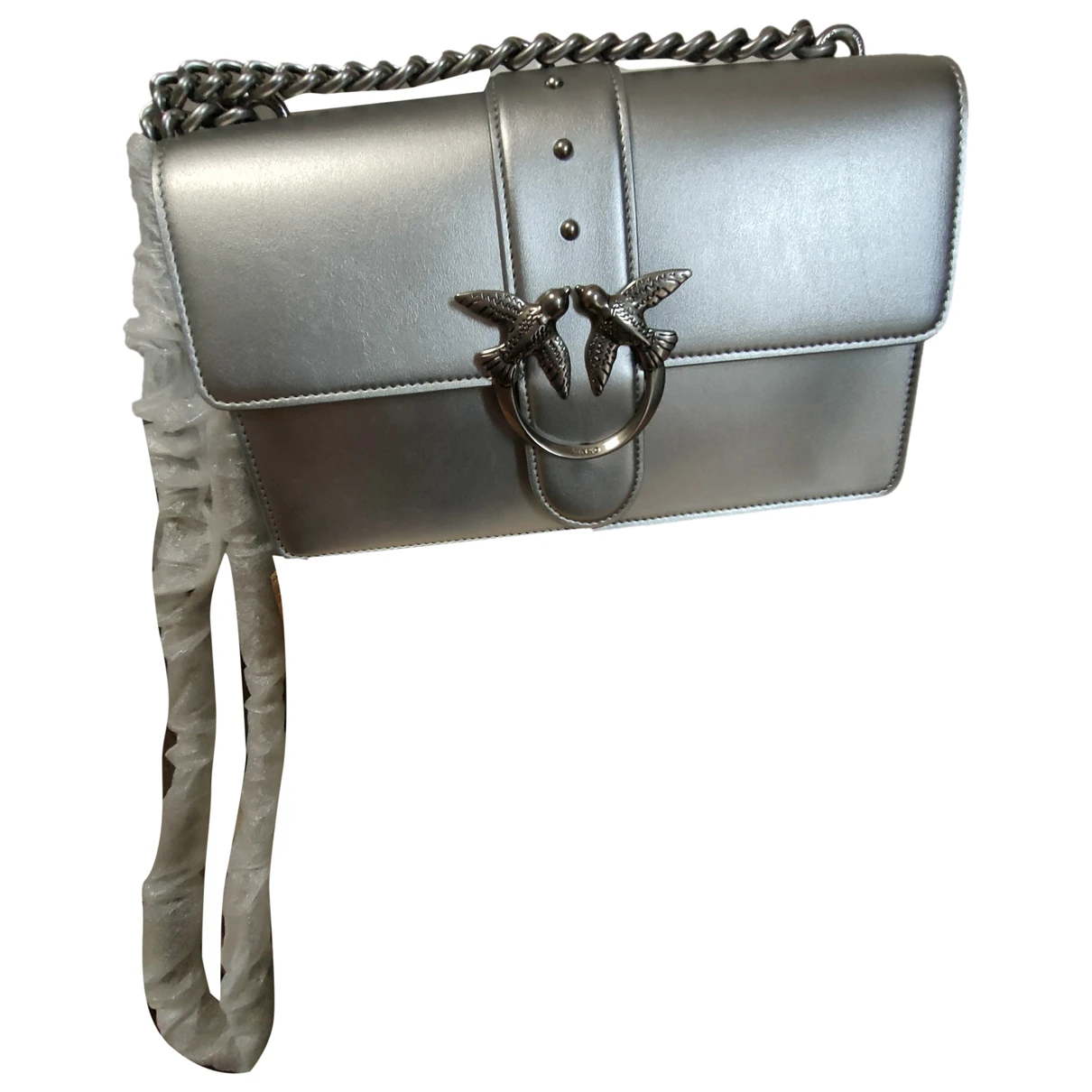 Pre-owned Pinko Love Bag Leather Clutch Bag In Silver