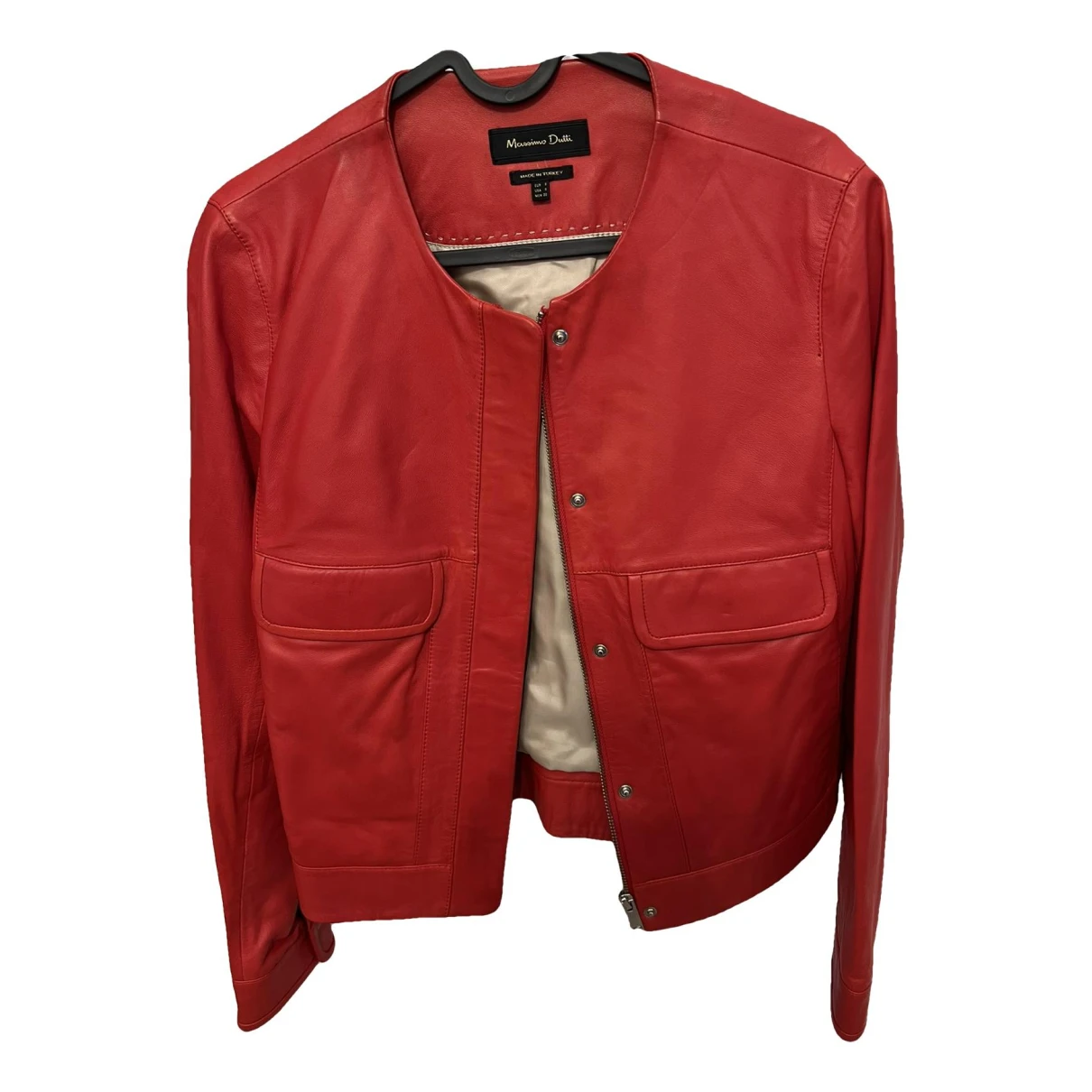 Pre-owned Massimo Dutti Leather Biker Jacket In Red