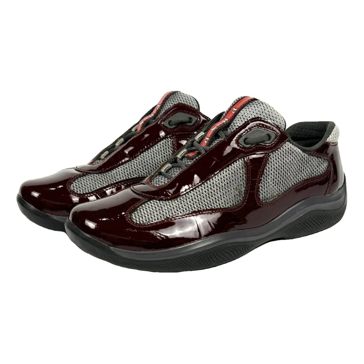 Pre-owned Prada Patent Leather Trainers In Burgundy