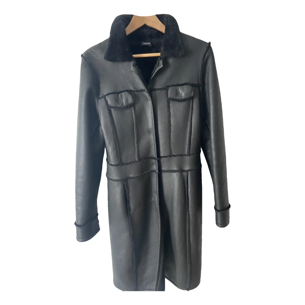 Pre-owned Joseph Leather Coat In Black