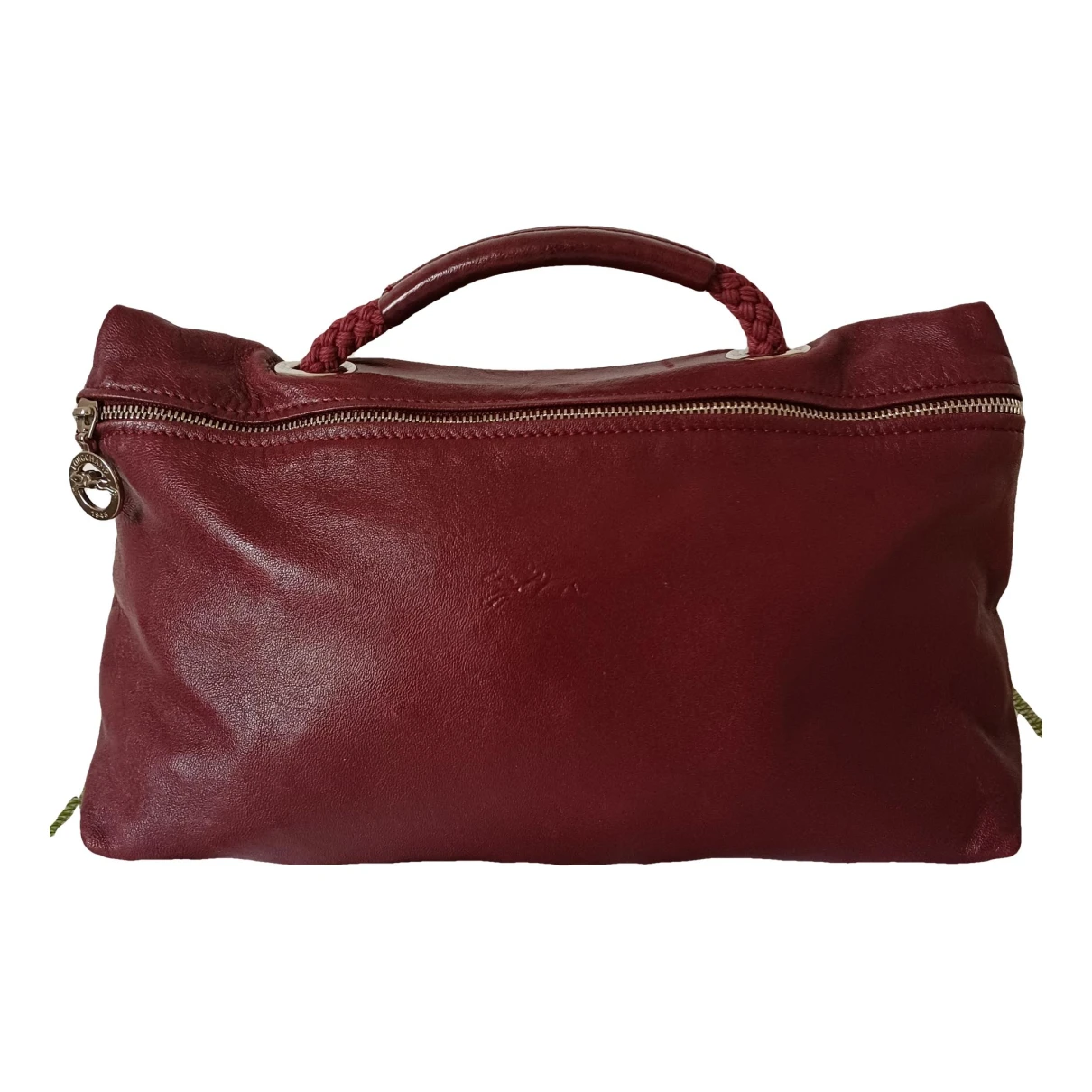 Pre-owned Longchamp Pliage Leather Handbag In Burgundy