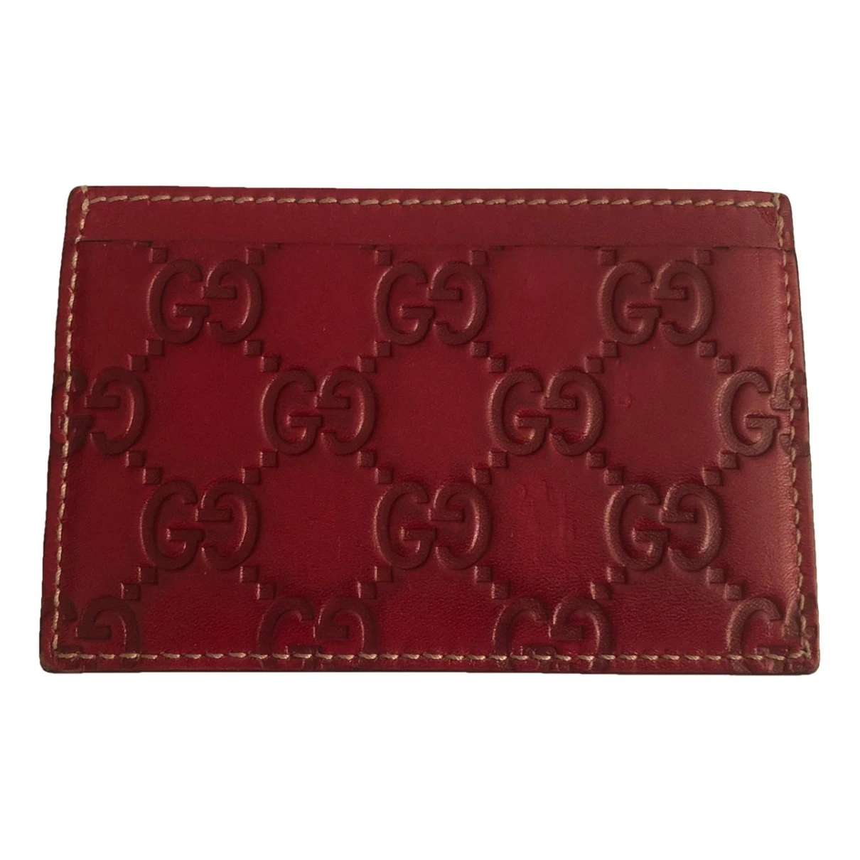 Pre-owned Gucci Leather Card Wallet In Burgundy