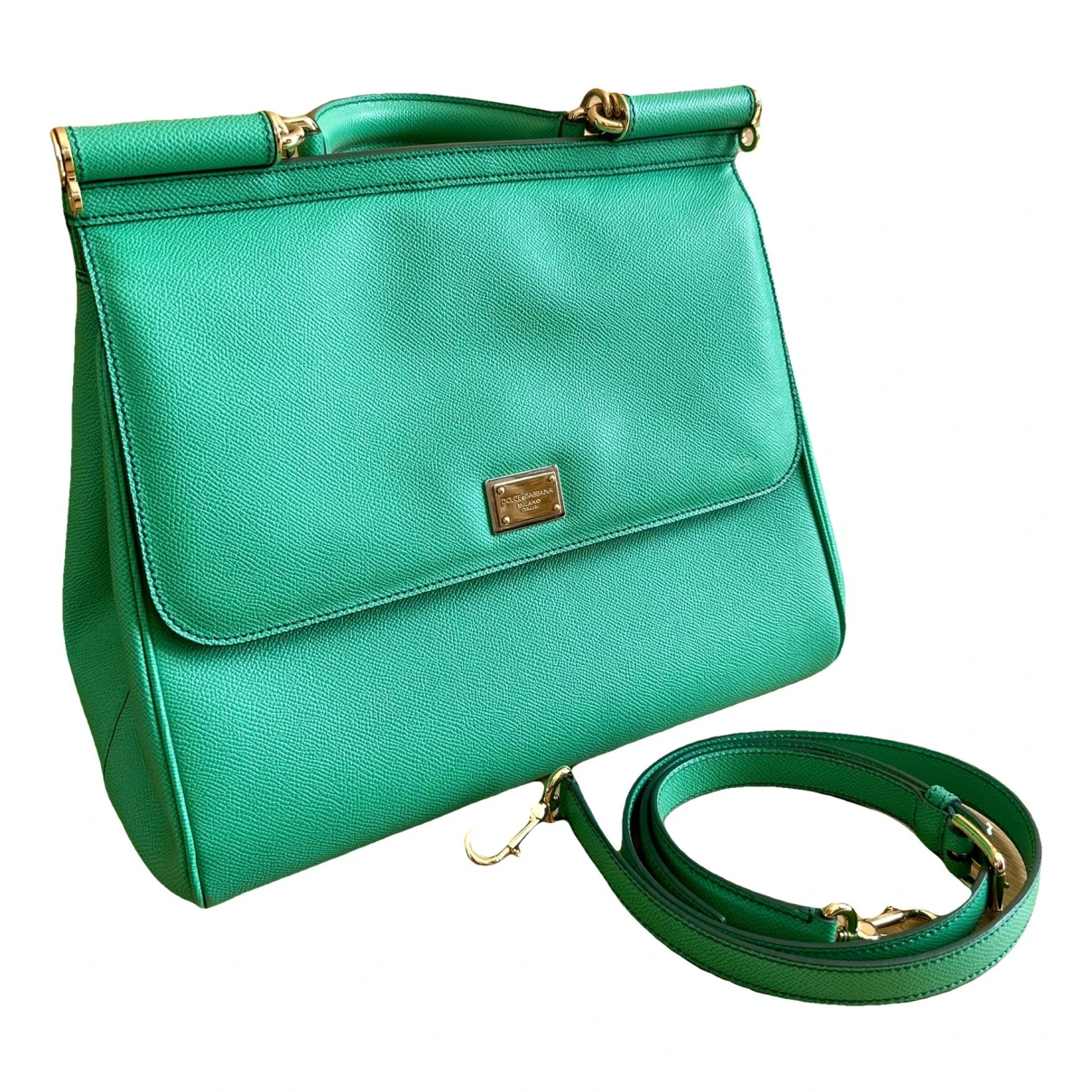 Pre-owned Dolce & Gabbana Sicily Leather Handbag In Green