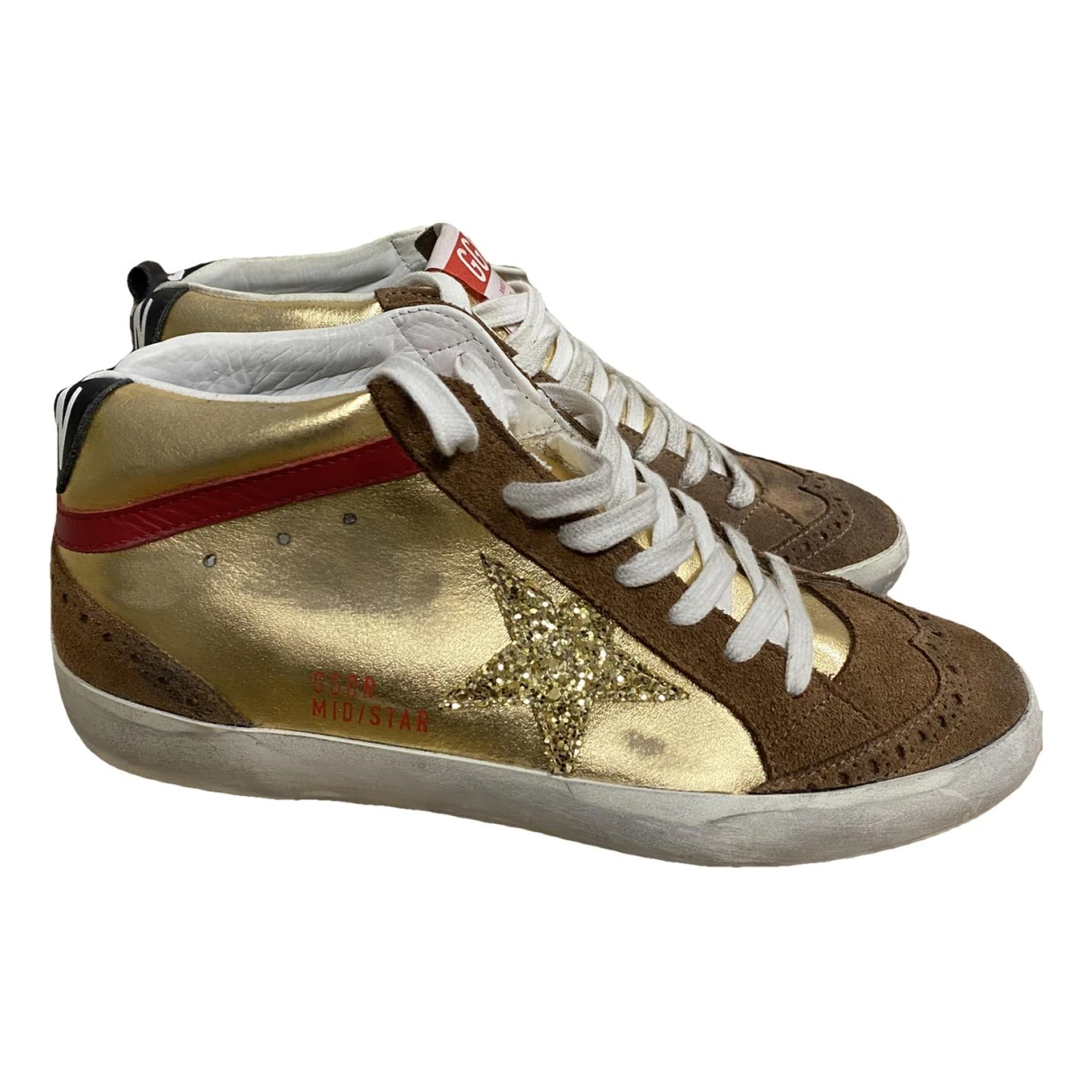 Pre-owned Golden Goose Mid Star Leather Trainers In Gold