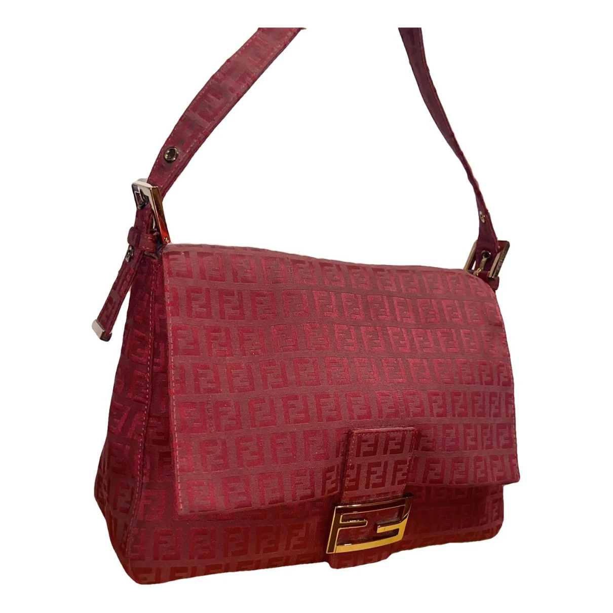 Pre-owned Fendi Mamma Baguette Cloth Handbag In Burgundy