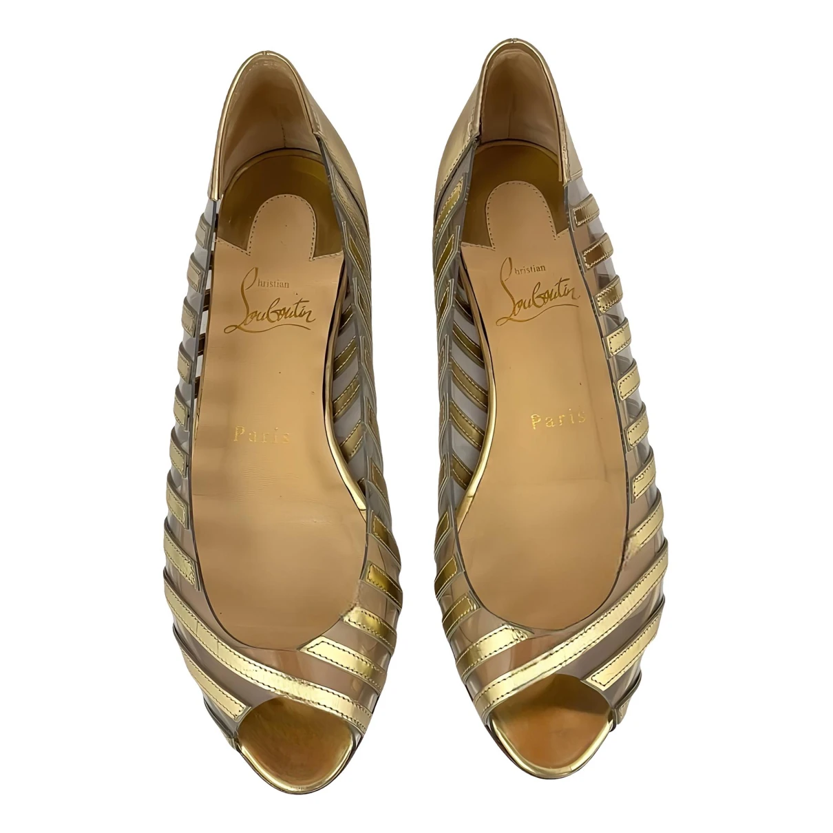 Pre-owned Christian Louboutin Ballet Flats In Gold