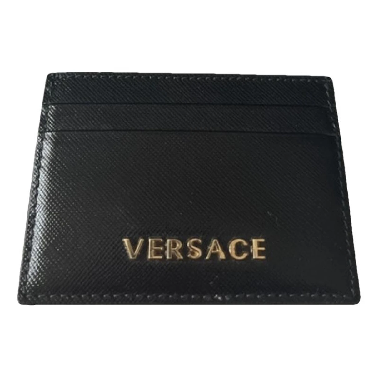 Pre-owned Versace Leather Card Wallet In Black