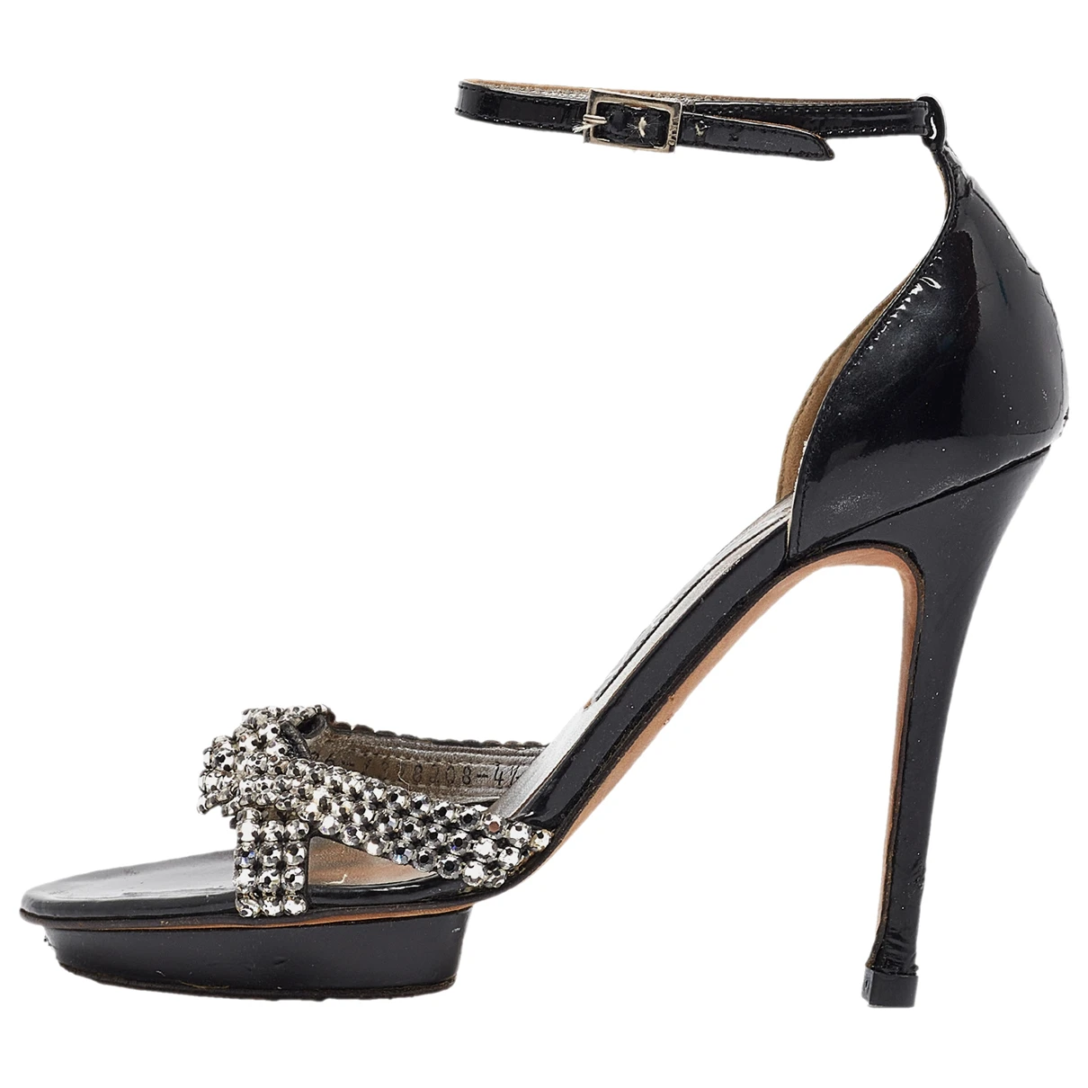 Pre-owned Gina Patent Leather Sandal In Black