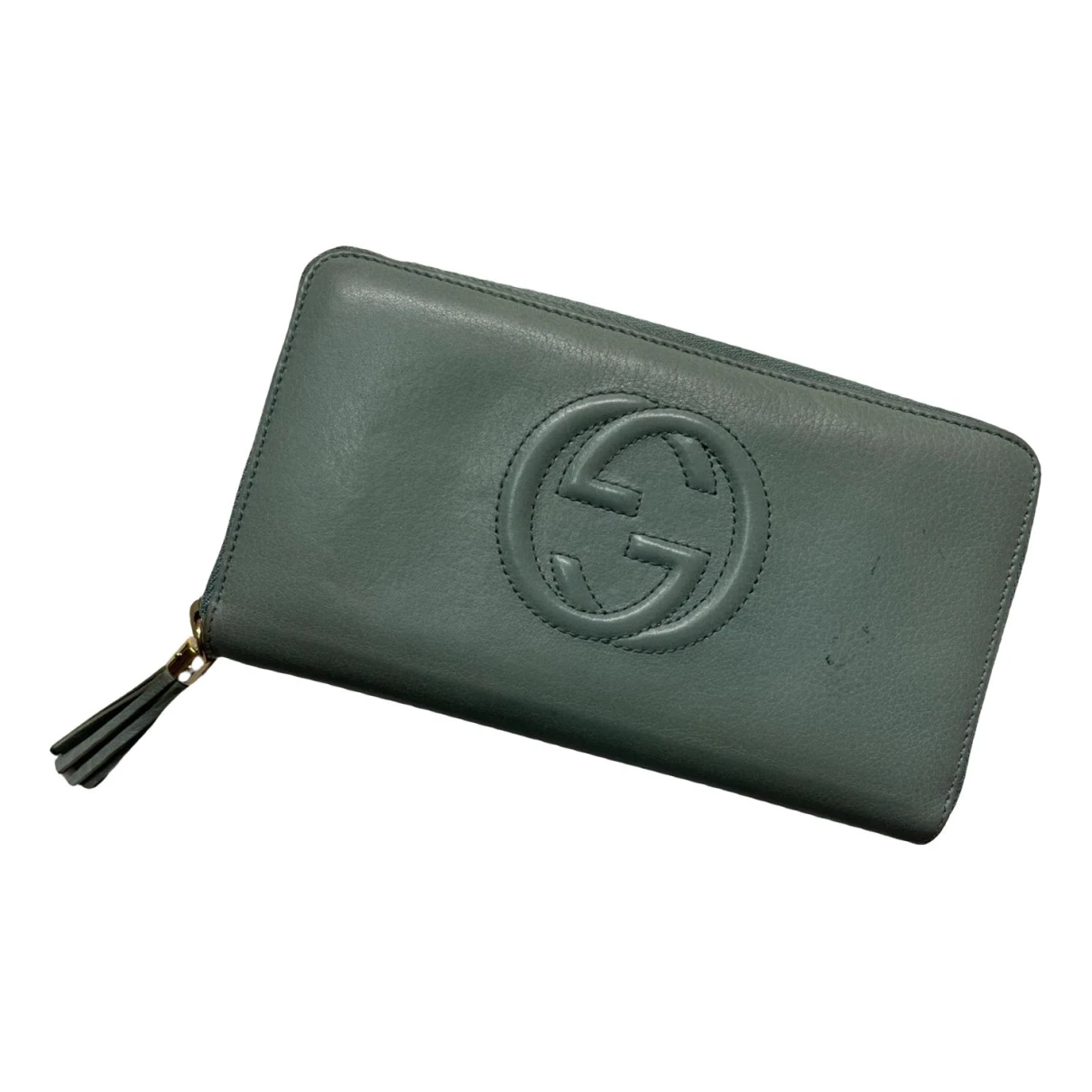 Pre-owned Gucci Soho Leather Wallet In Green