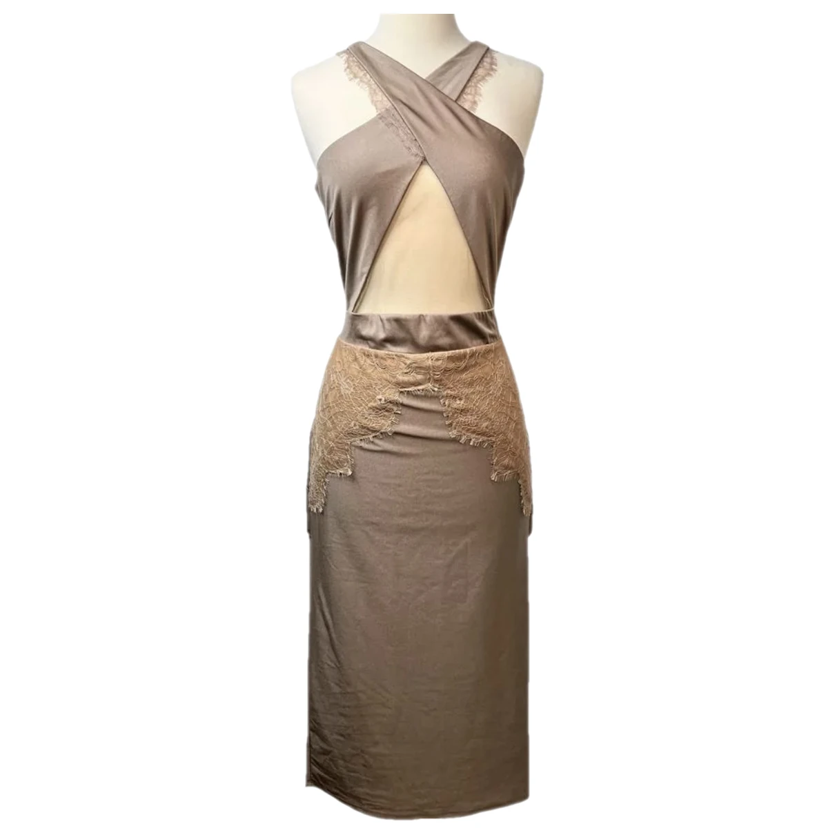 Pre-owned Michael Costello Mid-length Dress In Beige