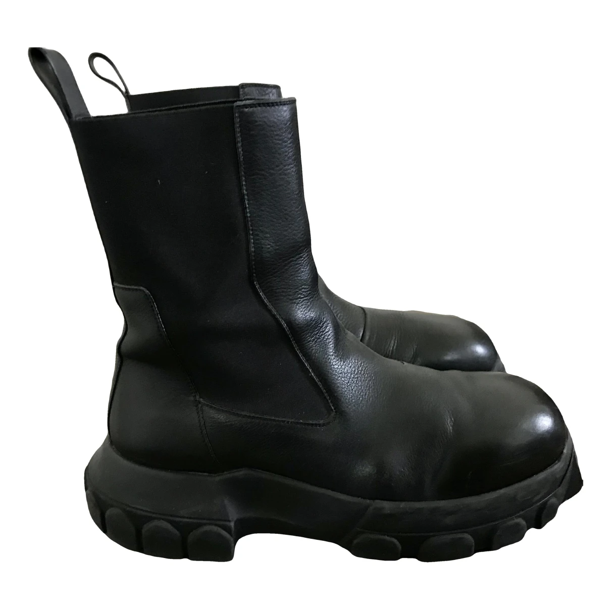 Pre-owned Rick Owens Bozo Tractor Leather Boots In Black