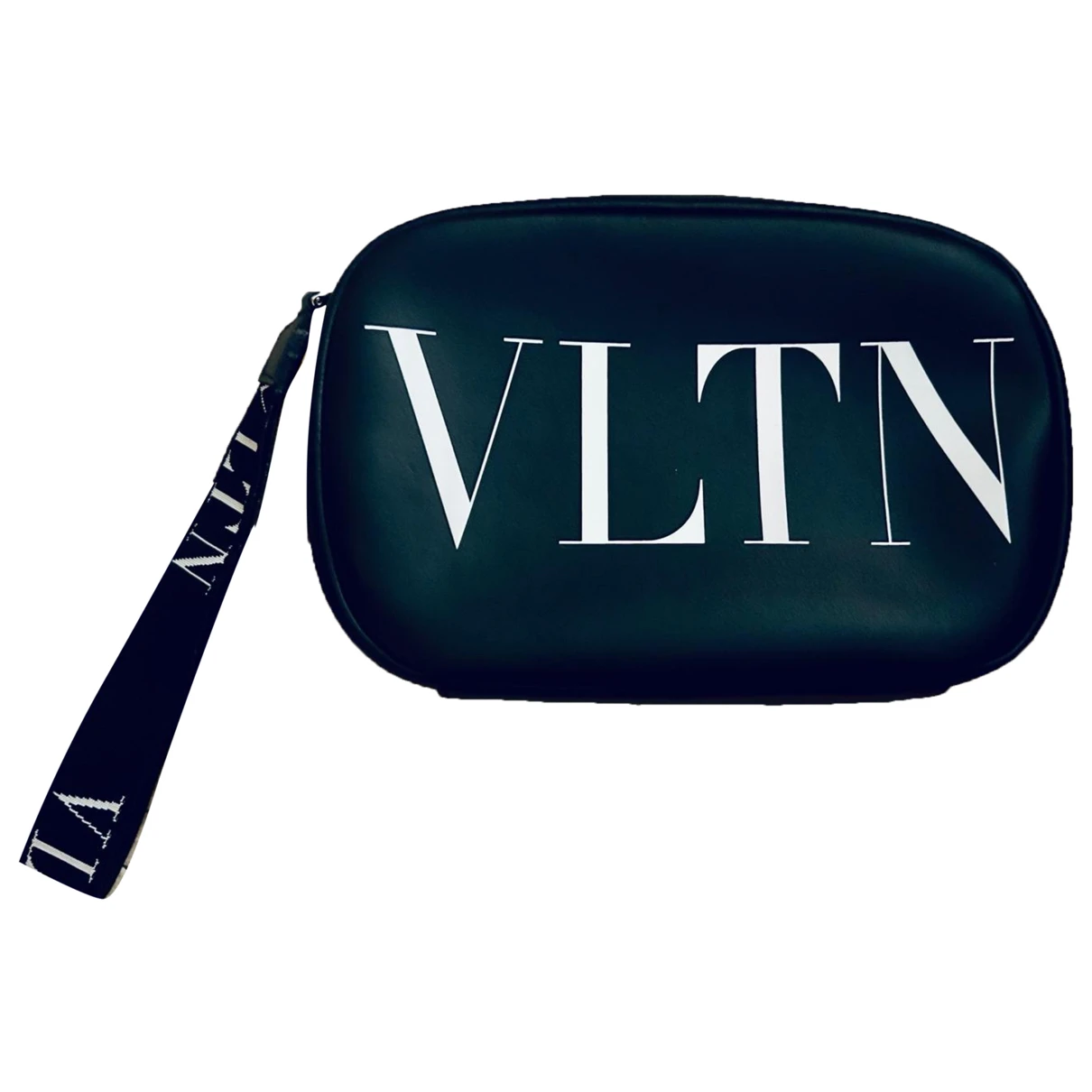 Pre-owned Valentino Garavani Vlogo Leather Clutch Bag In Black